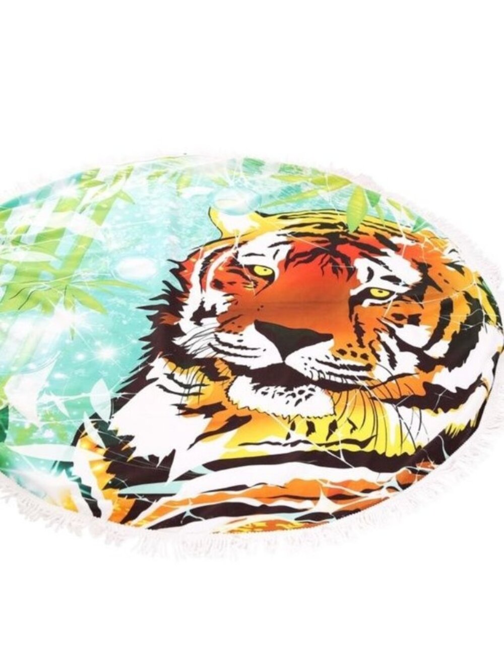 Tiger Jungle King Cat Safari Print Fringe Luxury Cotton Blend Round Beach Towel